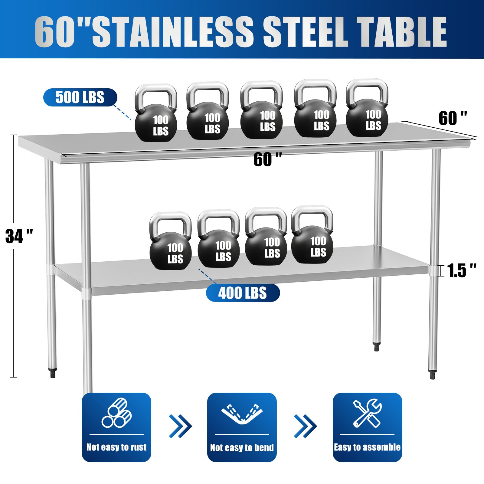 Snapklik.com : Chingoo Stainless Steel Table 30 X 60 Inches Metal Prep ...