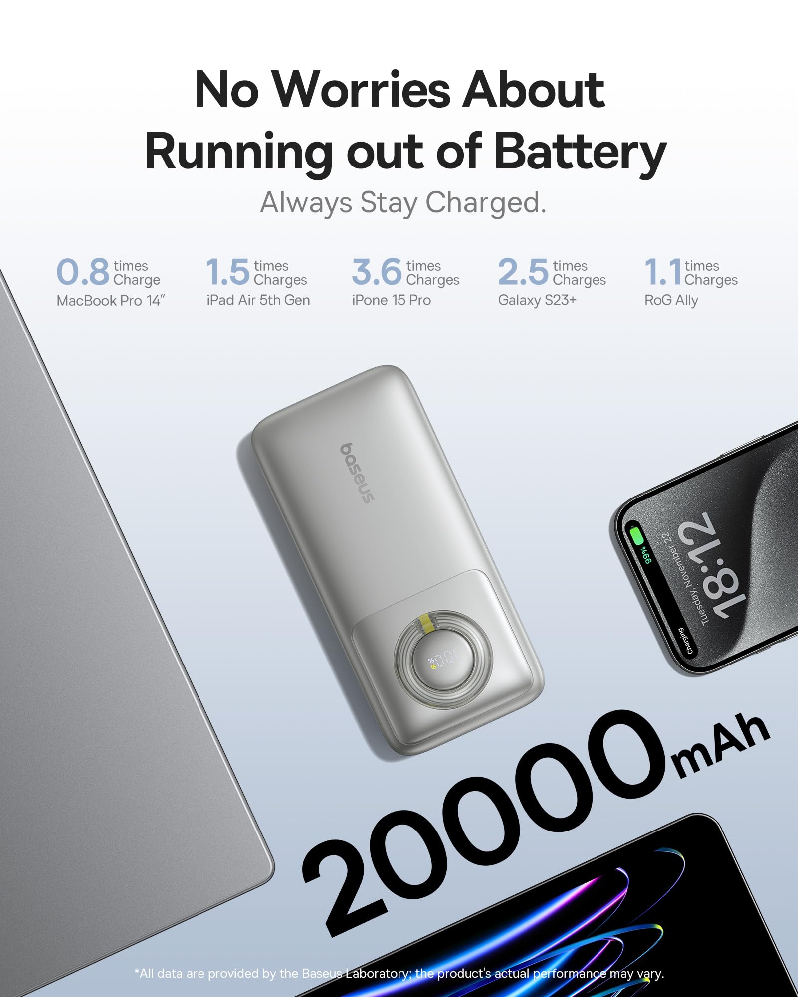 Powerbank Baseus Free2Pull Chargeur Rapide 65W Gris
