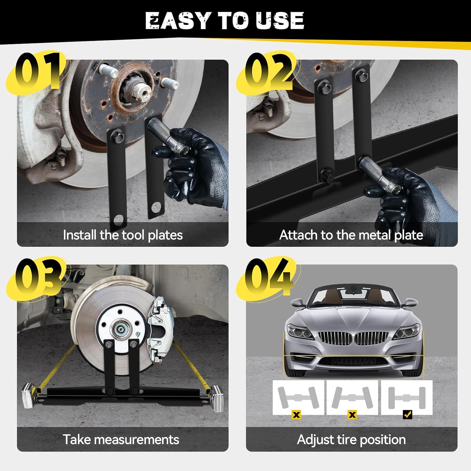 Upgraded Heavy-Duty Steel Wheel Alignment Tool Kit, Collapsible Toe Alignment Tool Plates for Car/Trucks/SUVs, Enhanced Compatibility 2 Tool Plate, 2 Tape Measures.