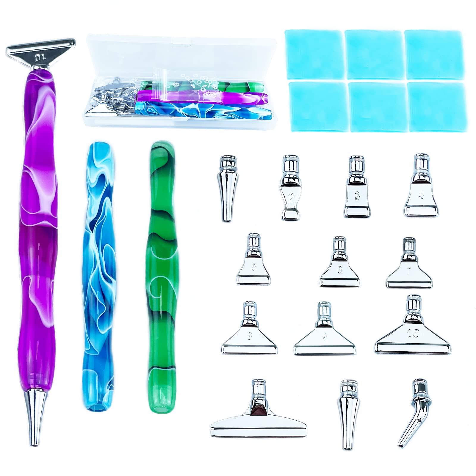 22 Pcs 5D Metal Tips Diamond Painting Pens Tool Kits,Diamond Art Pen Diamond Art Accessories and Tools with 13 Pcs Stainless Steel Tips,6 Glue Clay and Tip Washers,3 Pcs Diamond Drill Pen