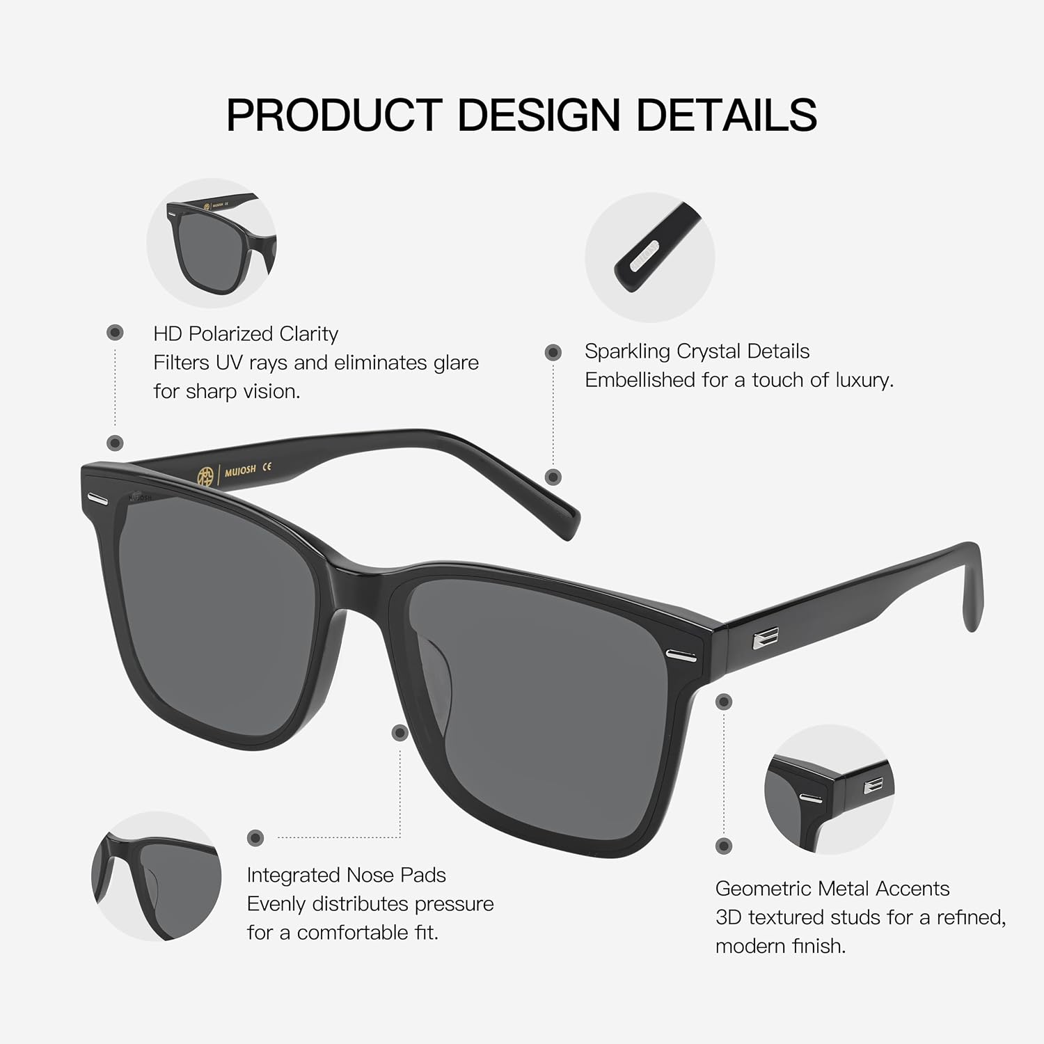 Trendy Square Sunglasses for Women Men, HD Polarized UV400 Protection,Exclusive Eyewear Brand of EssilorLuxottica