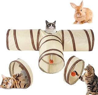 Tunnel Rabbit Toy Rabbit Tunnel Cat Tunnel Toy 3 Way Pet Spun Tube for Kittens Puppy Rabbit Small Dogs Hamsters (Beige)