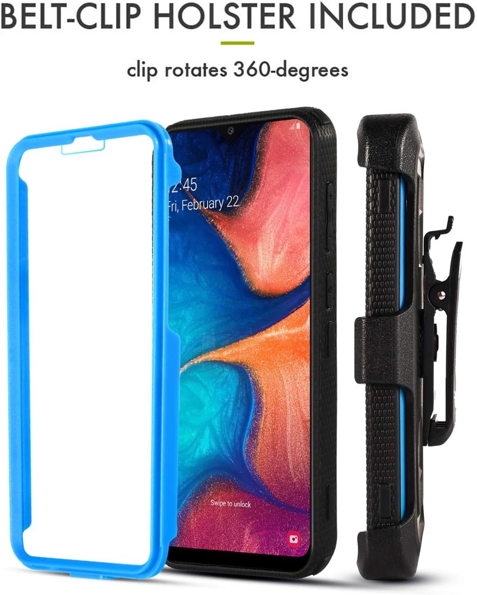 Numy Samsung Galaxy A20/A50 Case,[Built-in Screen Protector][Shockproof] Hybrid Heavy Duty Case with Swivel Belt Clip