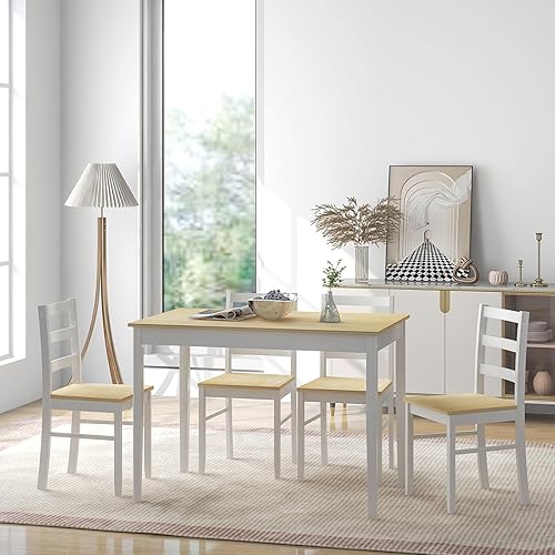 Miniatura 5 de Juego de mesa de comedor Giantex para 4, juego de mesa de comedor para 4, rincón de desayuno con mesa de cocina, 4 sillas de comedor, juego de mesa