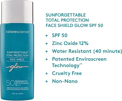 Colorescience Sunforgettable Total Protection Face Shield Glow SPF 50, Glow, 1.8 Fl Oz