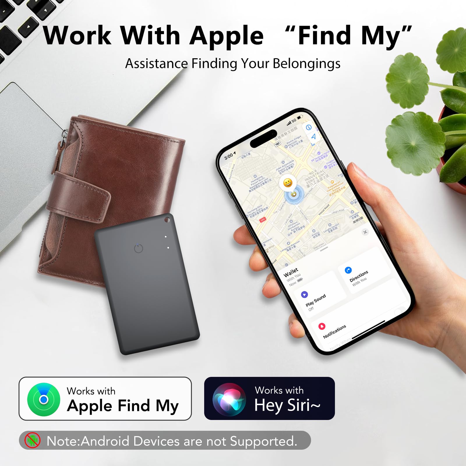 CASCHO Wallet Tracker Karte 2er Pack Ultradünn, Air Smart Tag Geldbörsenfinder Card Kompatibel mit Apple Wo ist? App (nur iOS), Wasserdicht Item Finder für Koffer/Geldbörsen/Schlüssel, Schwarz