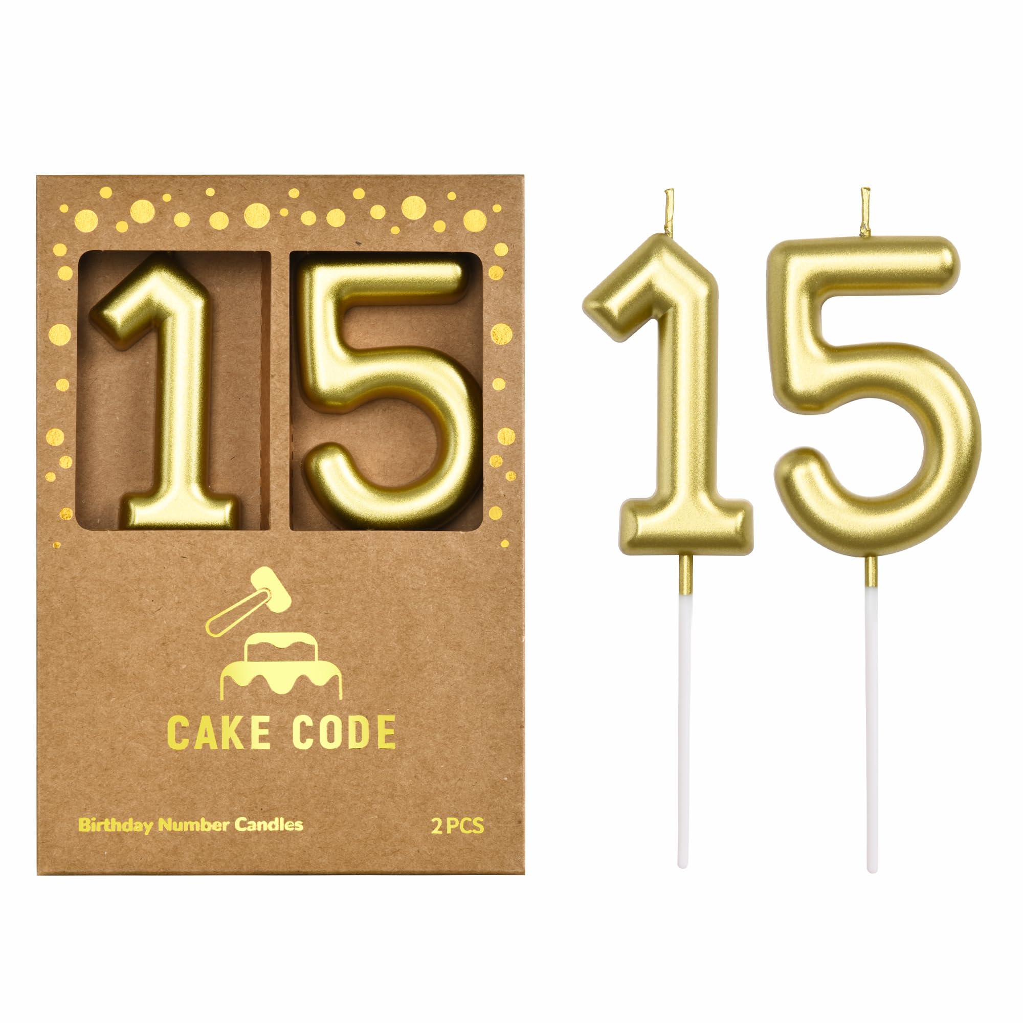 Velas clásicas de cumpleaños de 2.76 pulgadas con número 15, velas de números dorados, velas de números de pastel, celebración de fiesta