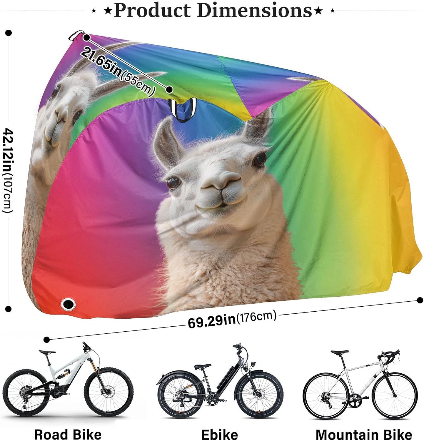 ALAZA Llama Rainbow Color Bike Cover Waterproof Outdoor Ebike Bicycle Covers Tarp Protection for 1/2 Bikes, Sun UV Dust Wind Proof