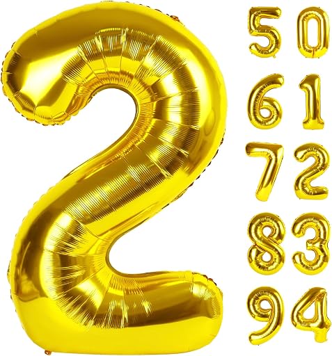 Gold 2 Balloon - Number Balloon 40 Inch, 2st Gold Birthday Decorations | Giant foil helium inflatable 2nd balloon numbers, Gold birthday party decorations for men & women, helium supported (ASIN B0CJY3T7S7), rank #7 by monthly sales volume for '2 Balloon' on Amazon