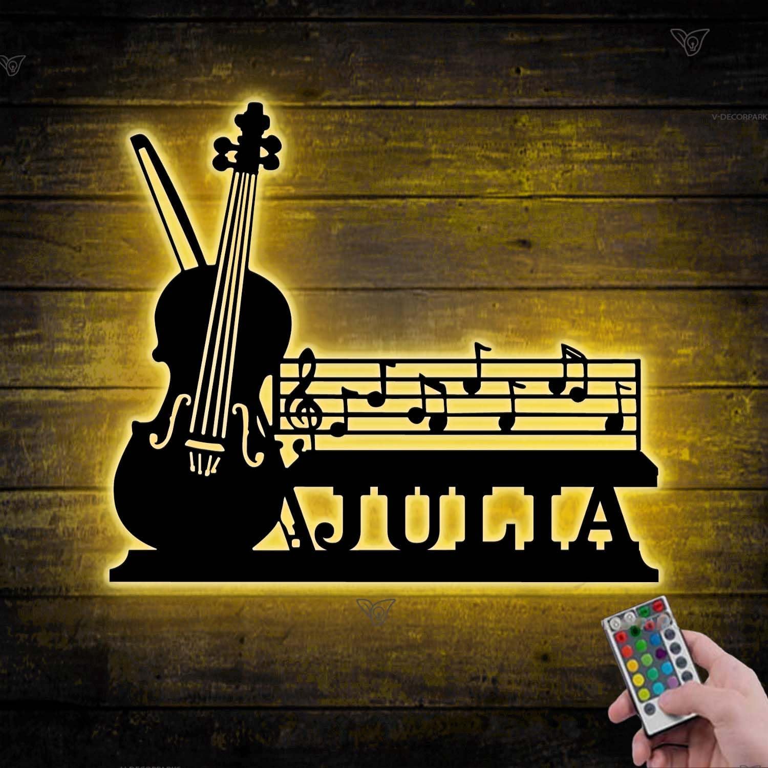 Violin Metal Wall Sign – Custom Music Room with LED Lights, Violin Player Name Sign Personalized String Instrument Décor, Gift for Violinists & Teachers Music_05