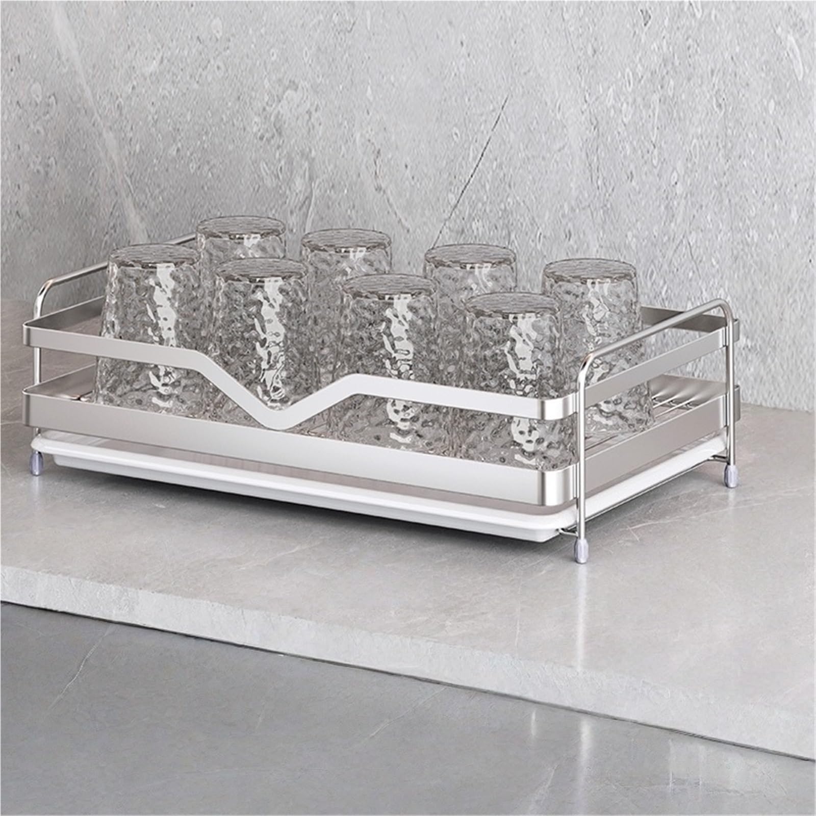 Eiauiuo Removable Grid Cup Drip Tray Kitchen Dish Drainer Rack Countertop Storage Sink Tidy Cup Drying Tray Dish Drainer Rack With Drip Tray For Cups Anti Moisture Design
