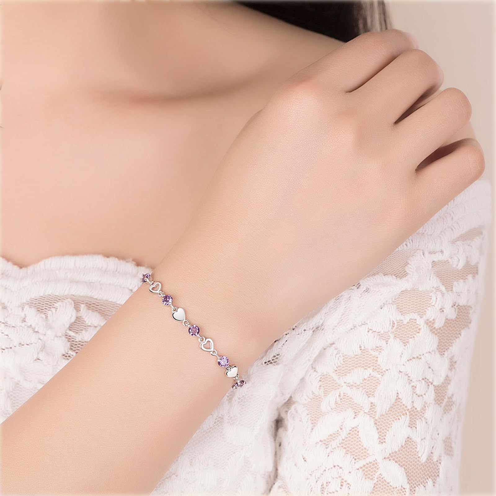 Braccialetto Donna del Cuore per Le Donne Gioielli Regolabili Carino Minimalista Regalo Trendy Fashion Accessory-Bianco