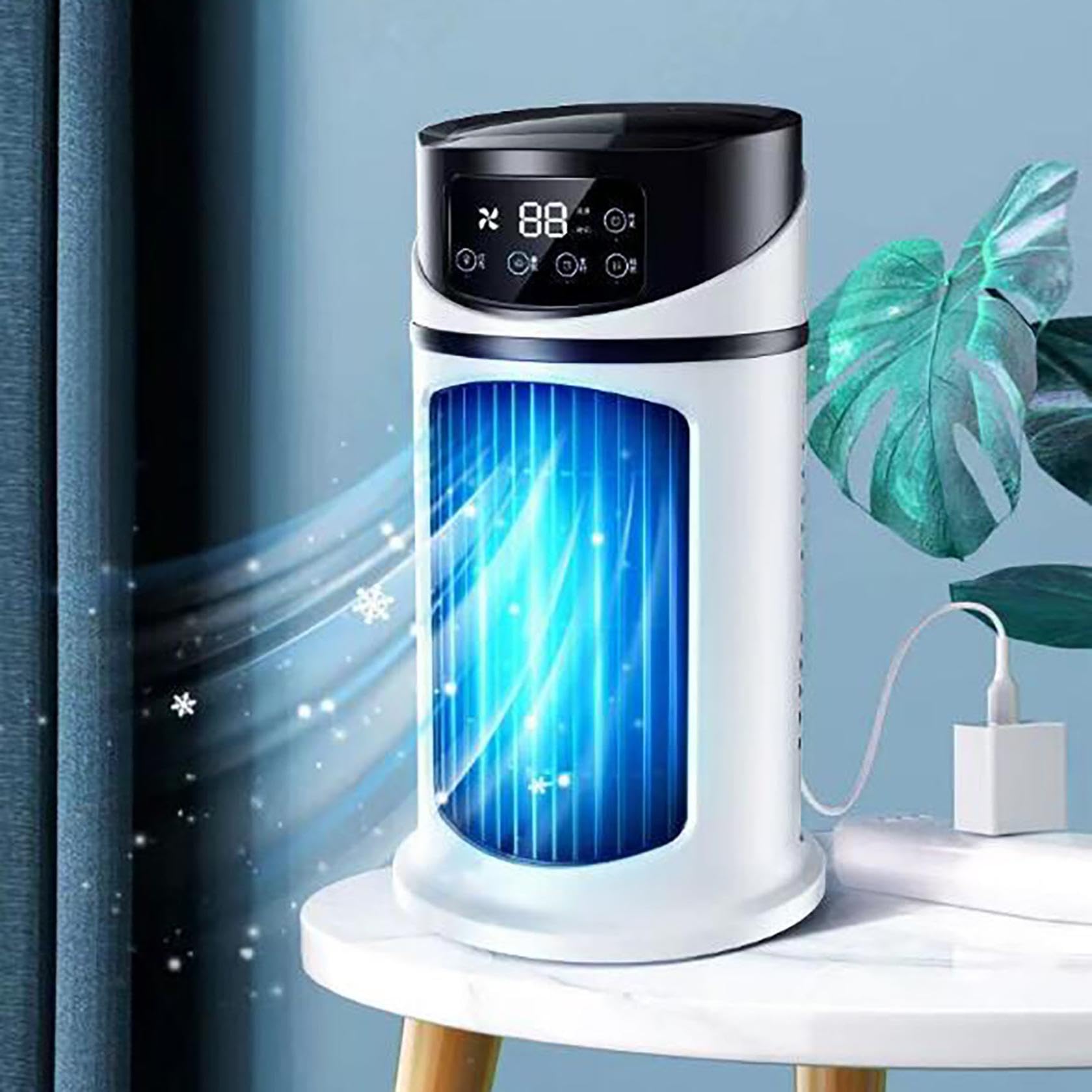 Portable Conditioners Fan Mini Desk Fan Cooler 5 Speed Super Quiet A𝚒r Fan, 300ML Water Tank Misting Humidifier, USB Multi-function Timing Conditioning Fan for Bedroom Office