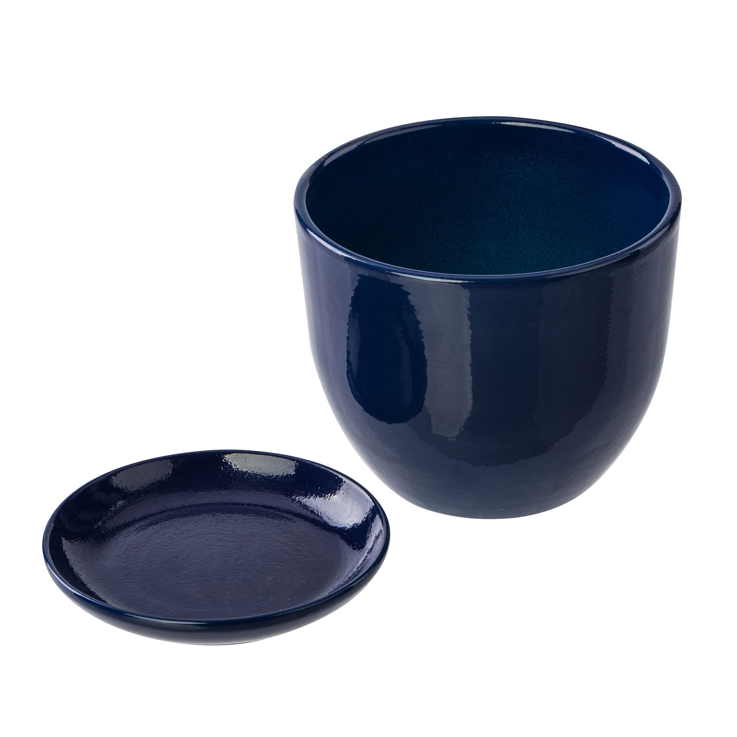 botle Keramiktopf Pflanztopf Blumenchale Übertopf Pflanzkübel handbemalt D 250 mm Navy blau Keramik inkl. Untersetzer Wasserablaufloch