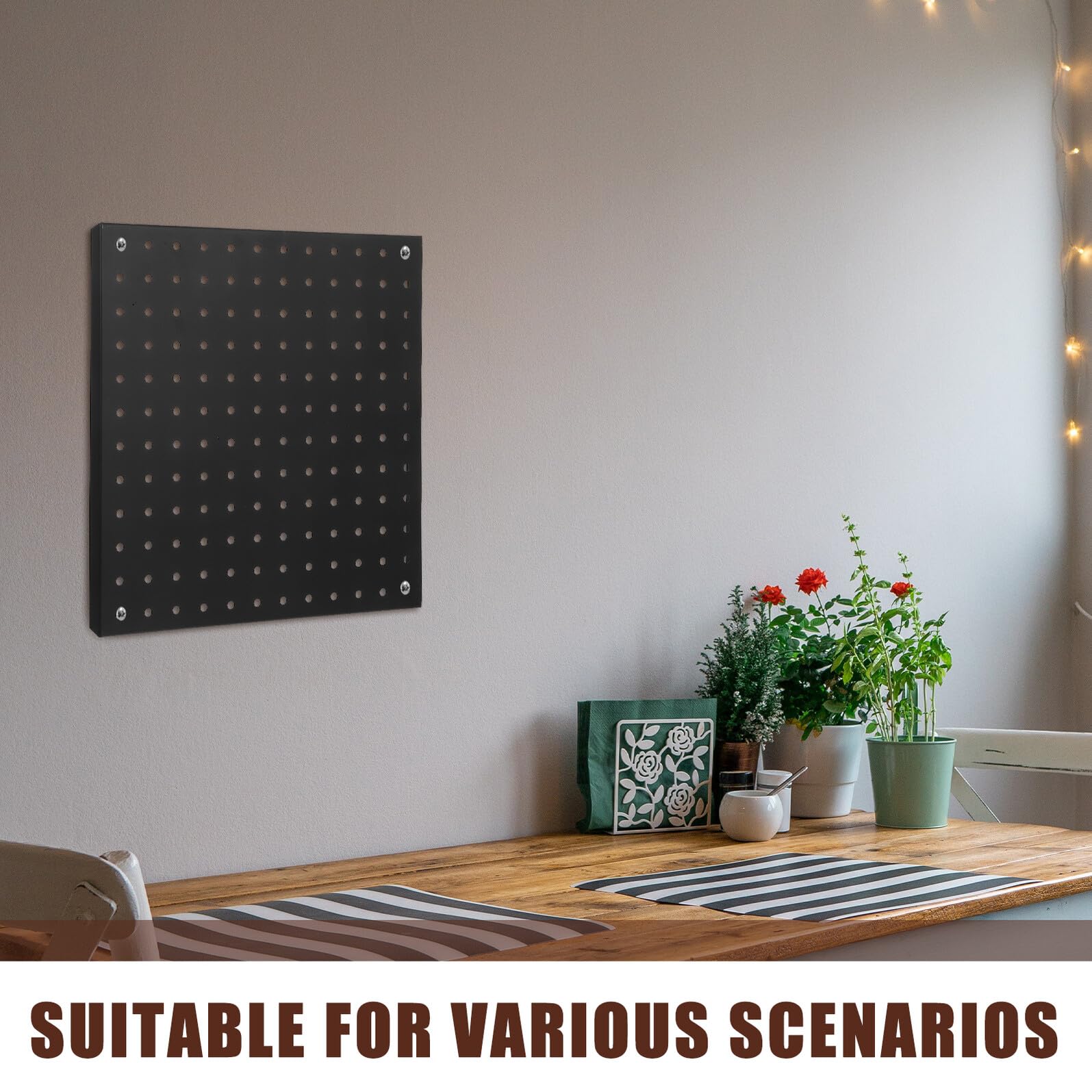 Beaupretty 4 piezas Paneles Metálicos Perforados Organizador de Pared para Herramientas Resistente Montaje Rápido para Garaje Cocina Oficina y Taller Color Negro Cuadrados