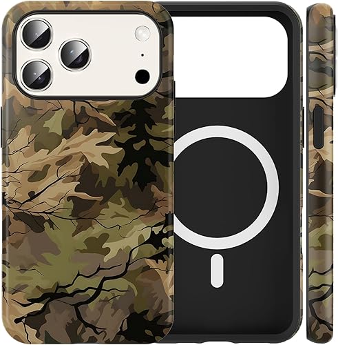 Cinysnt Green Camo Camouflage Leaf Phone Case for iPhone 17 Pro Max Magnetic Cas