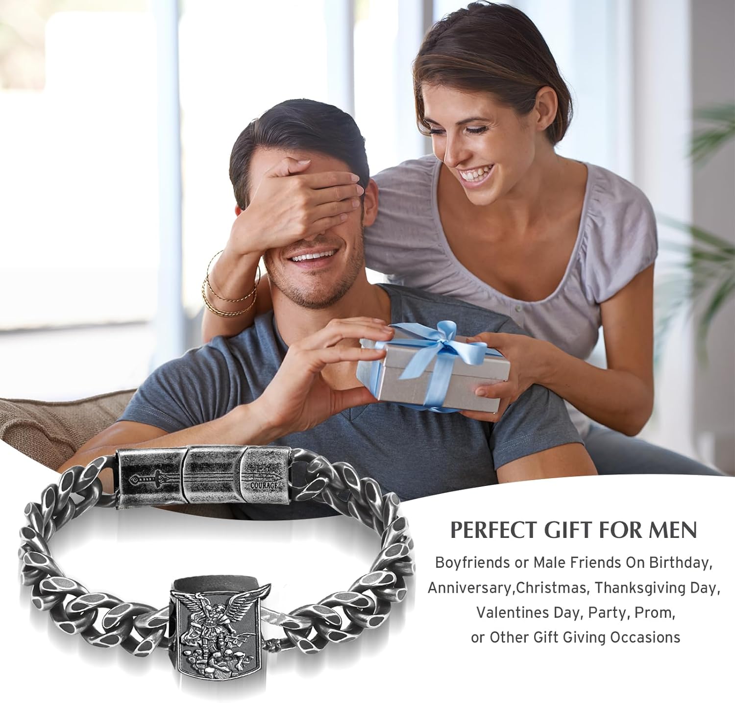 free-space Saint Michael Bracelet Stainless Steel St Michael the Archangel Pendant for Men Religious Gift for Dad Brother Firend - Image 7