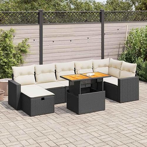 5-Piece Garden Sofa Set in Black and Cream White, Modern Outdoor Furniture with Modular Design, Weather-Resistant PE Rattan and Steel Frame,
