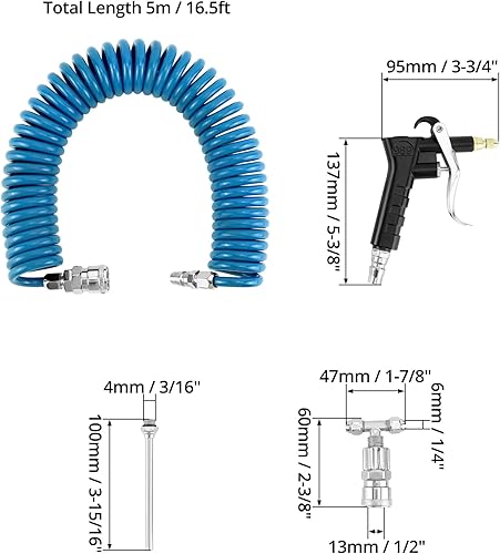 Miniatura 6 de QWORK Kit de pistola de soplado de aire, 2 juegos de limpiador de polvo resistente con bobina de 16 pies (16.4 ft) de largo, pistola de soplado de
