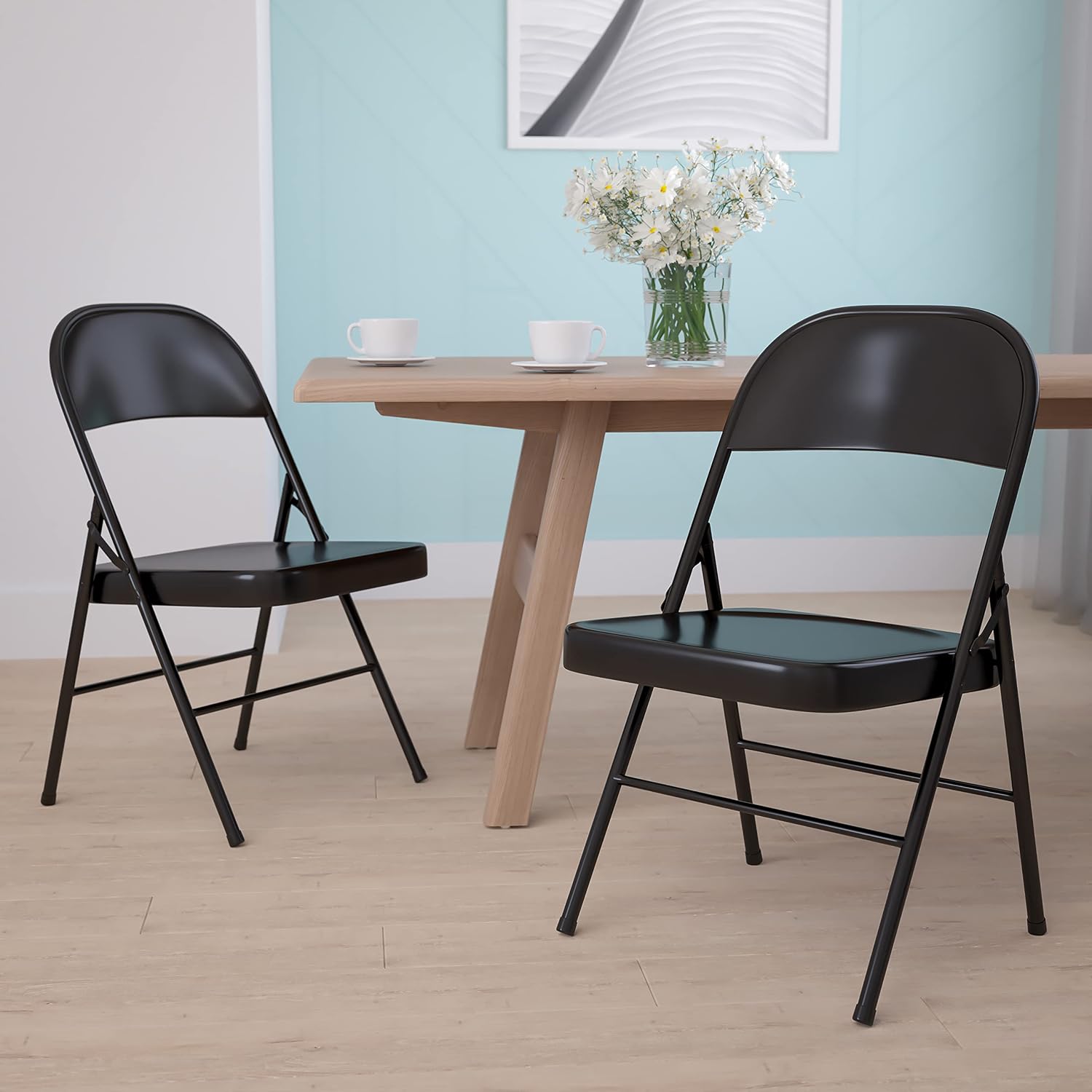 EMMA + OLIVER 2 Pack Double Braced Black Metal Folding Chair