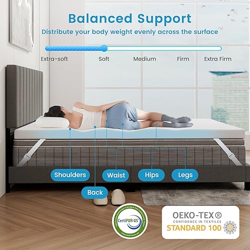 Miniatura 4 de Giantex Cubrecolchón de 4 pulgadas, cubrecolchón de espuma viscoelástica con infusión de gel, almohadilla de colchón ventilada refrescante suave y