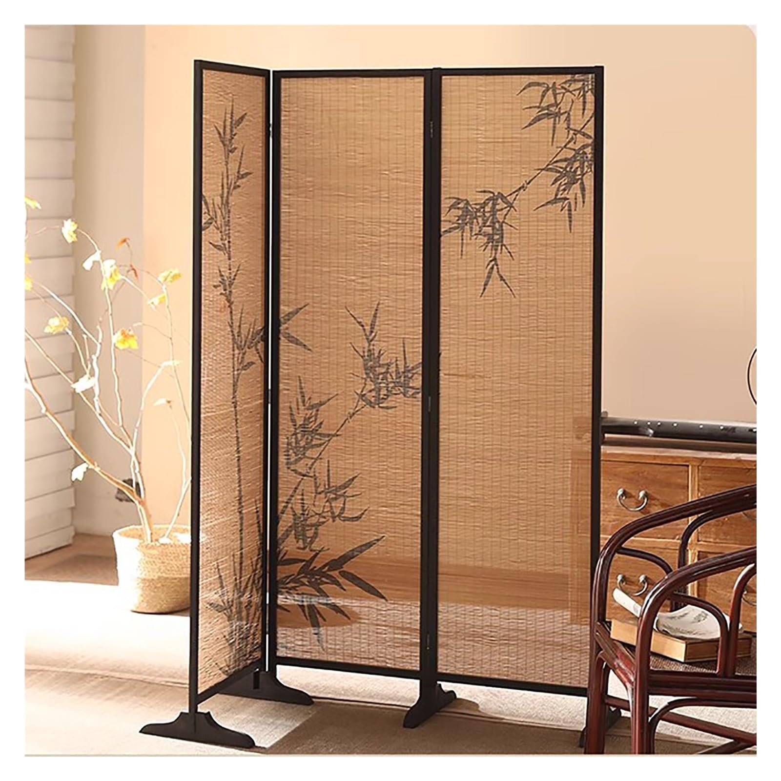 Divisorio In Bambù A 3 Pannelli Pieghevole – 170x116 Cm, Senza Colla, Per Separazione Stanze