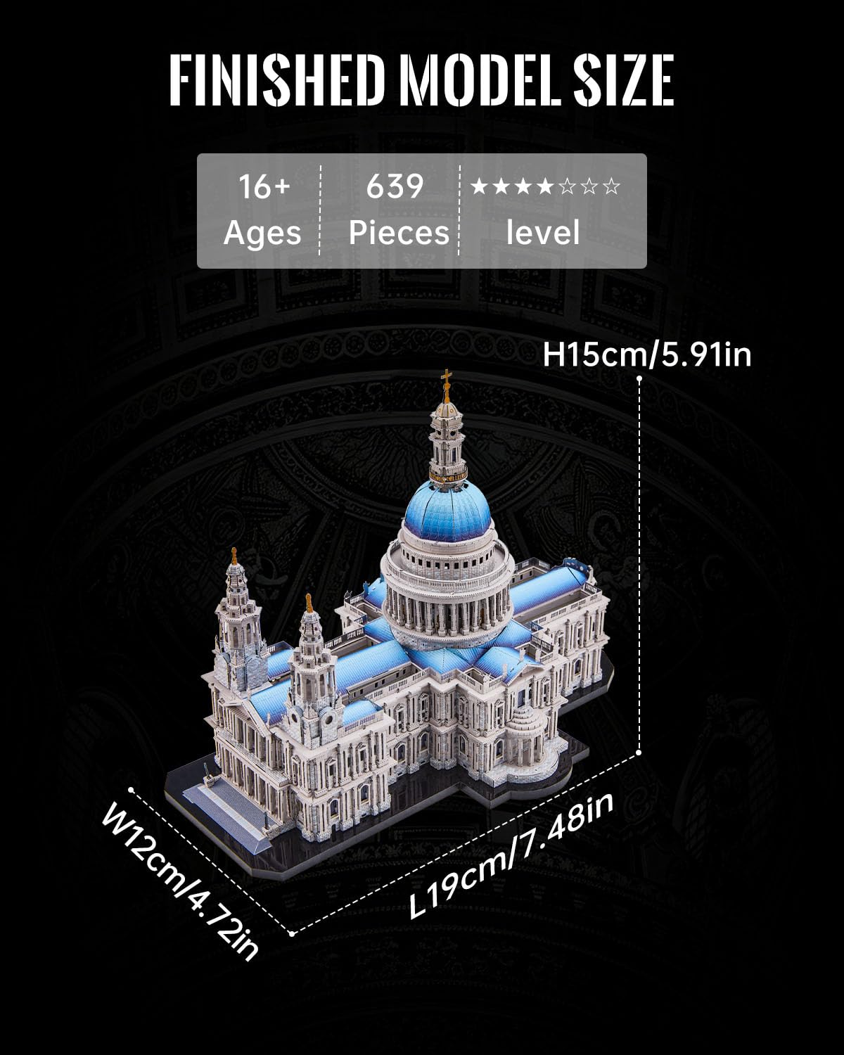 Piececool Metalowe puzzle 3D dla dorosłych, katedra św. Pawła, metalowe zestawy modelarskie do architektury Londynu, czas rodzinny, dekoracja domu, najlepsze prezenty