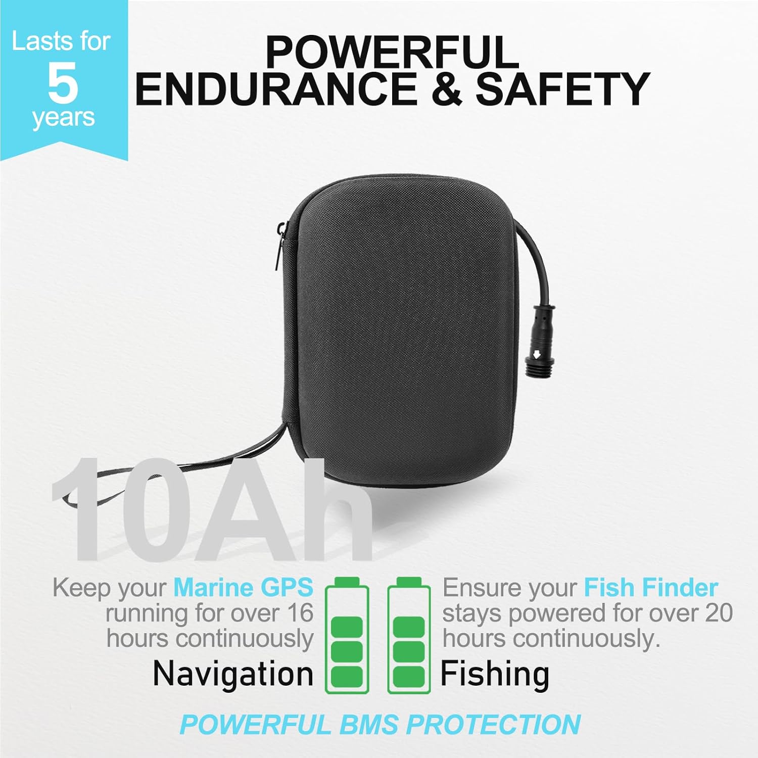 12V 10Ah Lithium-Ion Fish Finder Battery and Charger Kit, Compact for Kayak Marine, Compatible with Garmin,GPS & Most 12V Electronics,5-Year Warranty