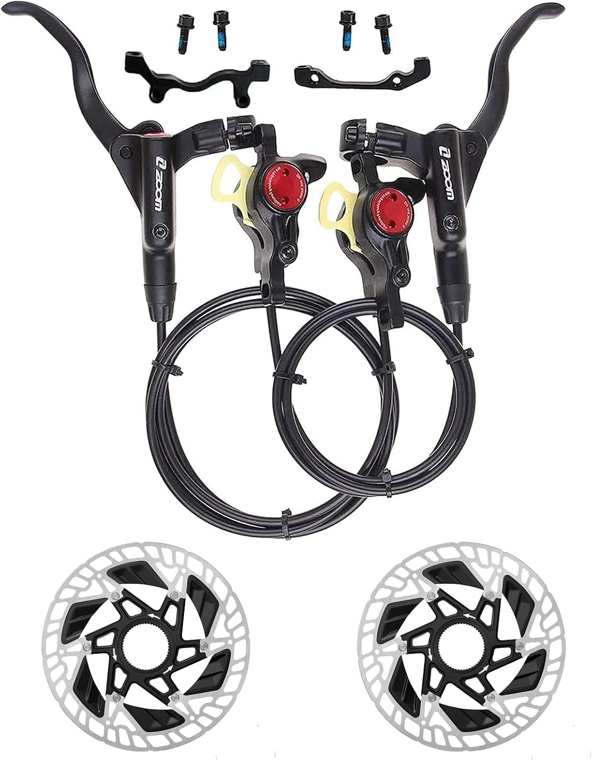 BUCKLOS MTB Hydraulic Disc Brakes Mountain Bike Hydraulic Brake Set and 160mm Bike Centerlock Disc Brake Rotor with Heat Dissipation Fins