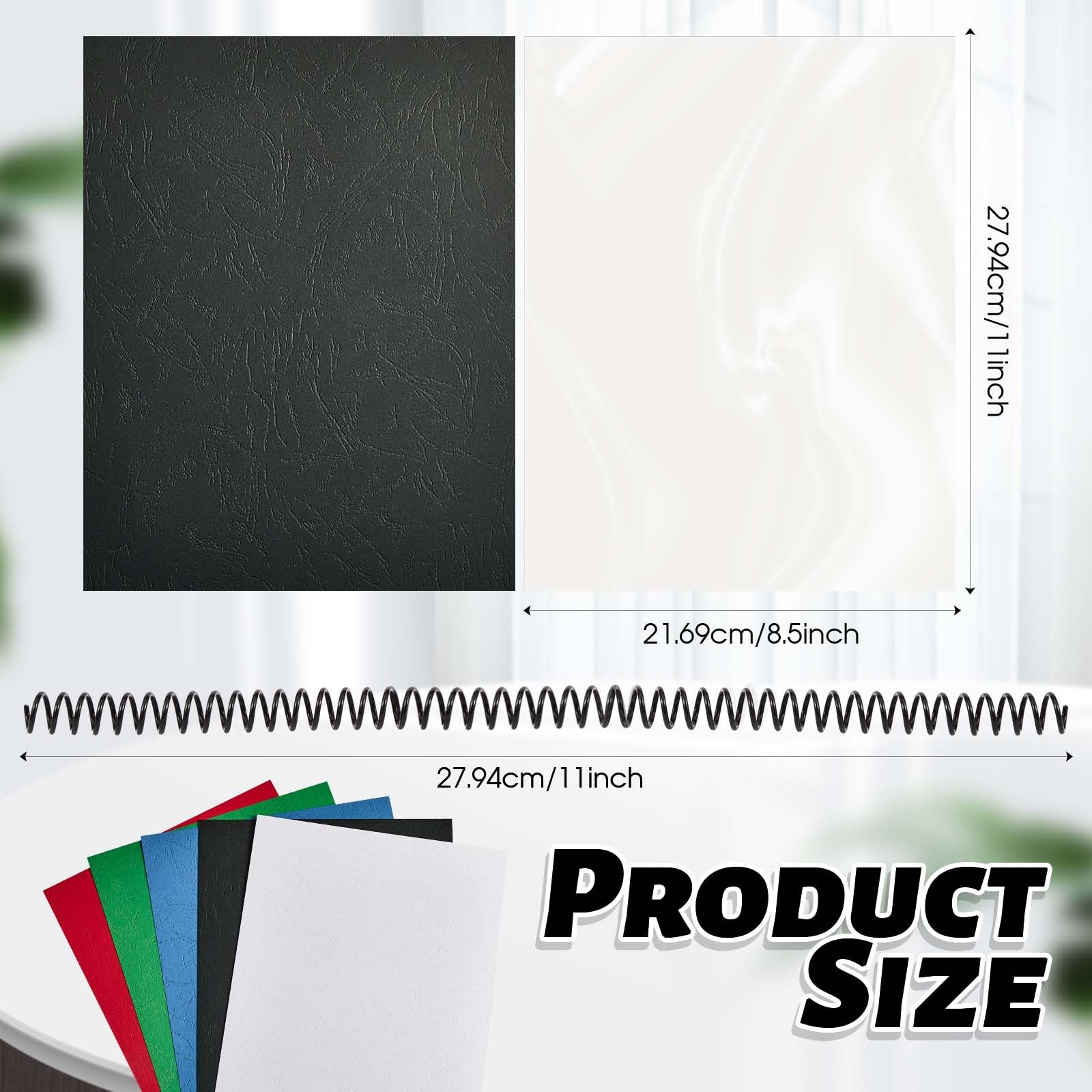 Seajan 250 Pcs Binding Covers And Combs Kit, Binding 8.5 X 11 Inches Paper 50 Pcs Black Binding Combs 100 Pcs 13mil Black Leather Texture Paper Binding Cover 100 Pcs 8mil Clear Presentation Covers