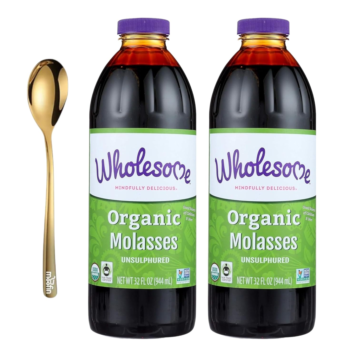 Wholesome Organic Molasses, 32 Fl Oz Unsulphured Molasses with Moofin Golden SS