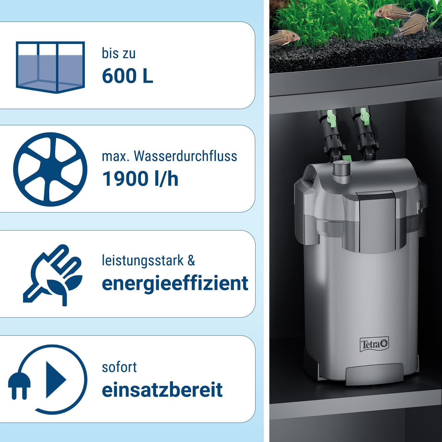 Tetra Aquarium Außenfilter EX 1500 Plus - leistungsstarker Filter für Aquarien bis 300 L + Tetra FilterActive Bacteria, 250 ml