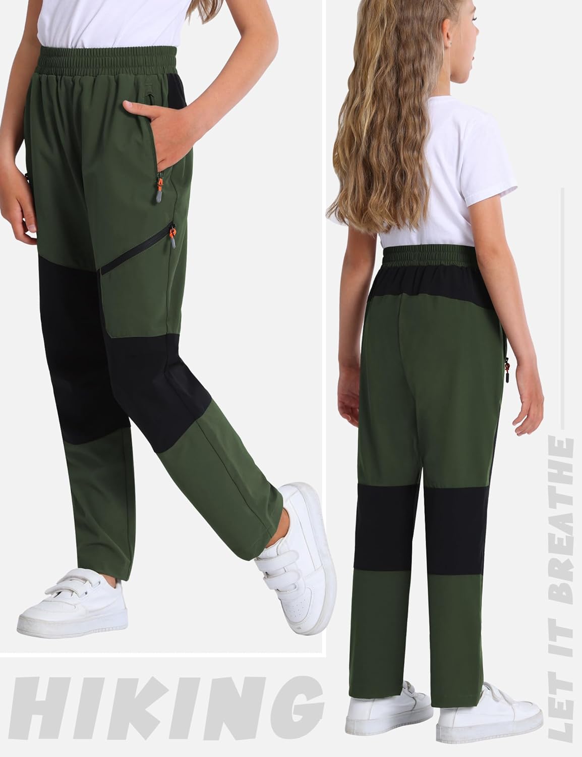 Boys Cargo Hiking Pants Joggers Pants Youth for Kids Quick Dry Lightweight Outdoor Sports with Zipper Pockets