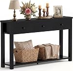 Cyclysio Wood Console Table with 2 Drawers, 32 Inch Farmhouse Entryway Table with Shelf & Thick Wood Leg, Space-Saving Sofa Table with Anti-Tip Kit for Entrance, Living Room, Antique White