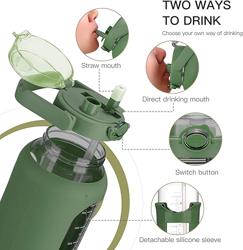 Miniatura 2 de chunmo Pernos de agua de vidrio de 42 oz52 oz64 oz con pajilla, botella de agua motivacional grande de medio galón con marcador de tiempo, botellas