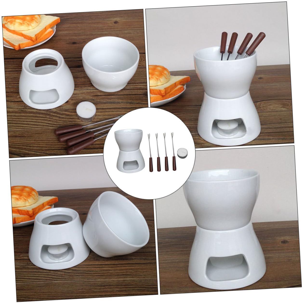 Fornello per Fonduta di Cioccolato e Formaggio in Ceramica Scaldaburro per Uso Domestico Candela e Forchette Compatto e Pratico