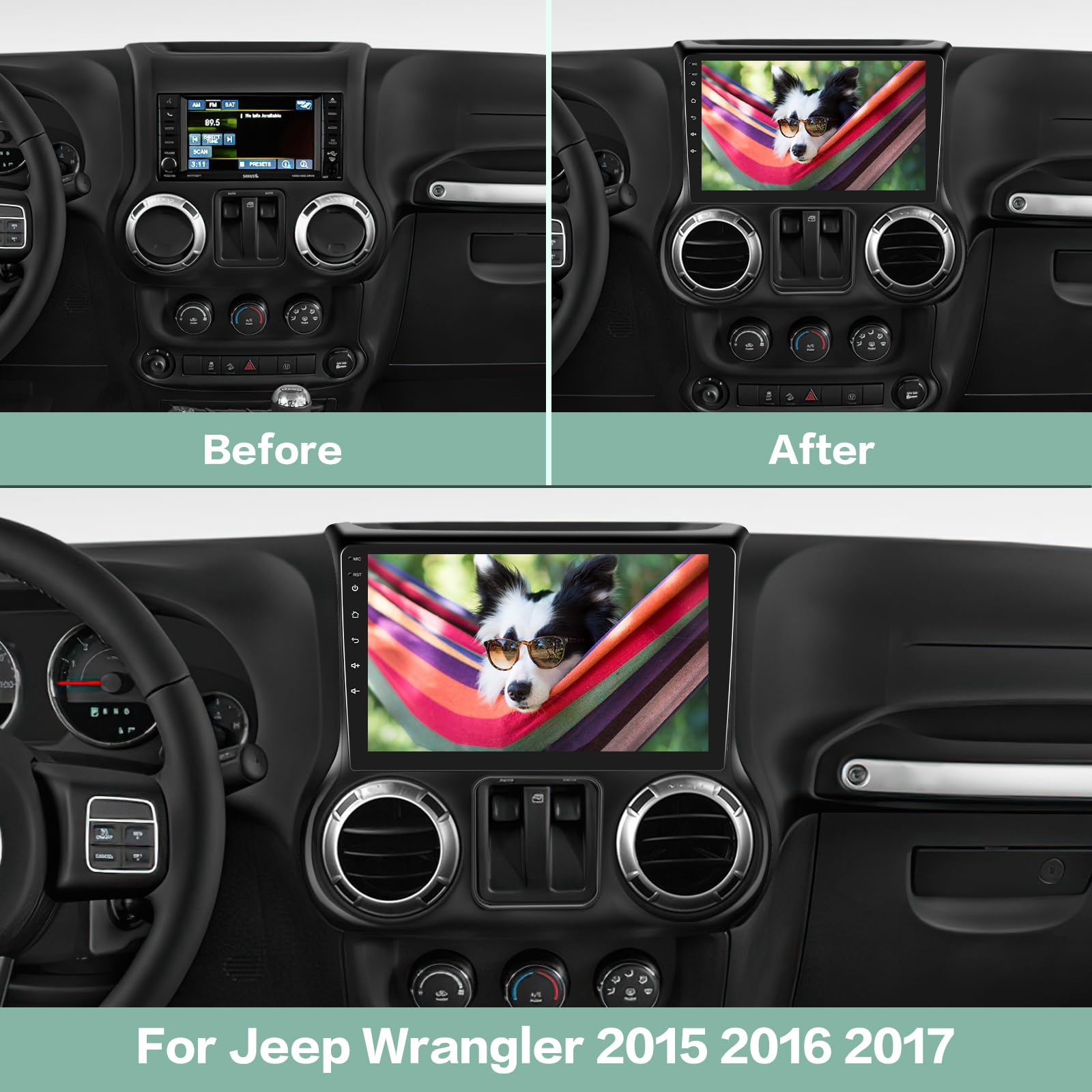 2GB+64GB Android 13 Car Radio for Jeep Wrangler 2015 2016 2017, 10.1 inch Touch Screen Car Play Stereo, Carplay&Android Auto/Wi-Fi/Bluetooth/1080P+AHD Backup Camera+MIC