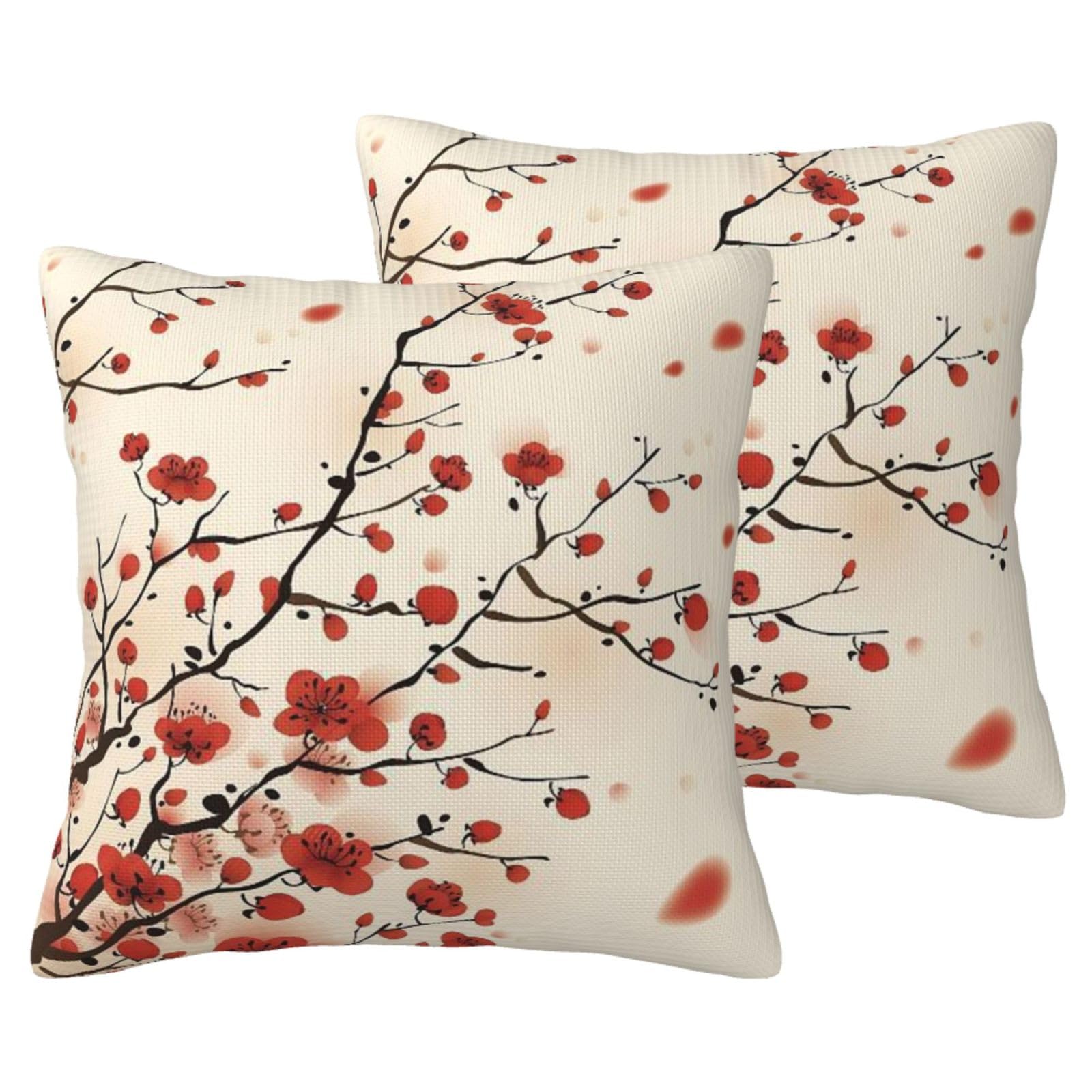 Taies d'oreiller fleurs de prunier lot de 2 coussins style japonais pour salon