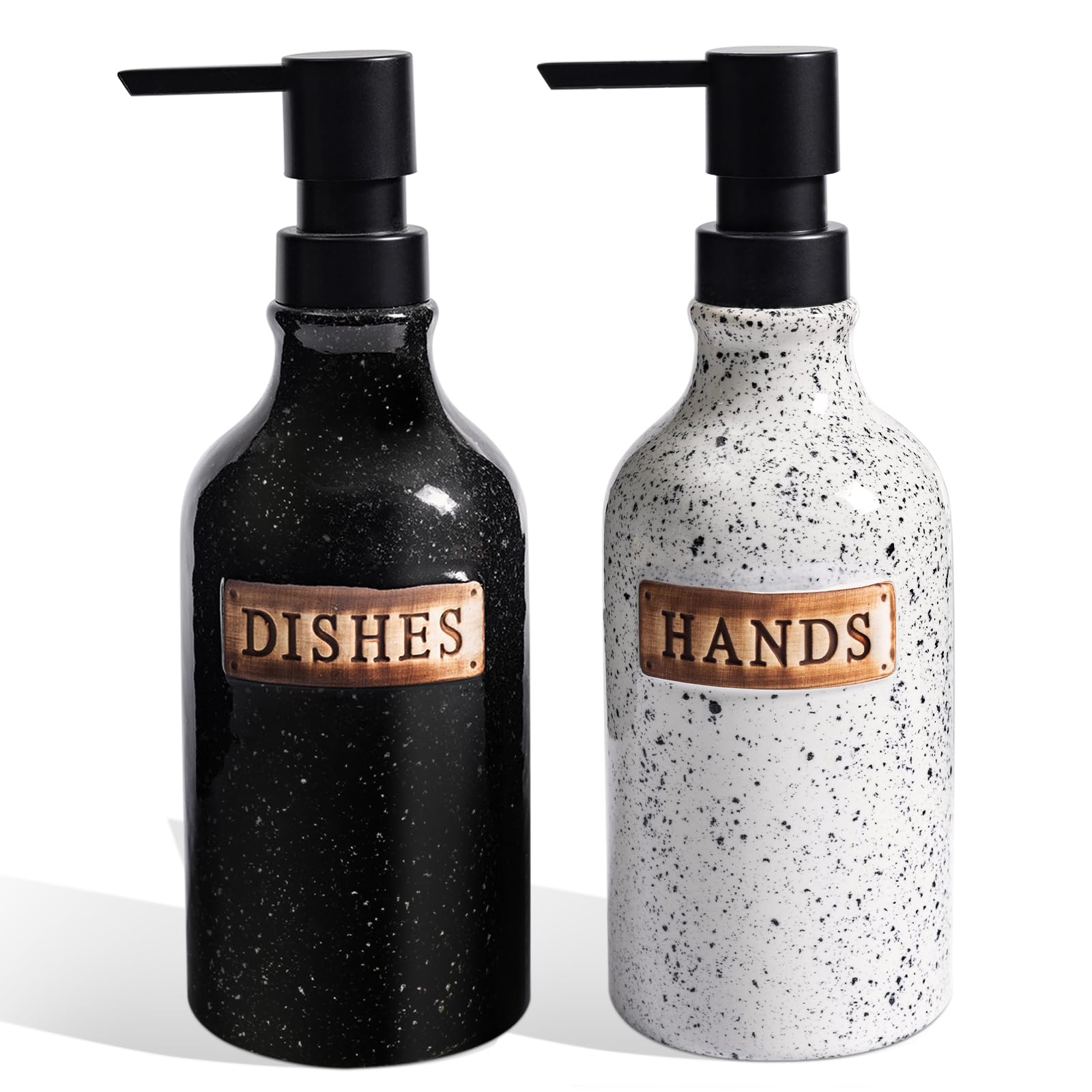 Hand and Dish Dispenser for Kitchen Sink, Ceramic Soap Dispenser Bathroom Countertop, 18 OZ Vintage Handwash Liquid Pump Dispenser for Bathroom Farmhouse Vintage Kitchen Decor