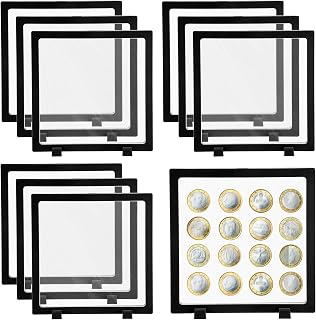 Lemecima 10 Pcs 3D Floating Display Case Coins Floating Display Stand Transparent PE Jewelry Storage Box Suspension Frame for Challenge AA Medallions Specimens Chip(7 x 7 x 0.8 Inch)