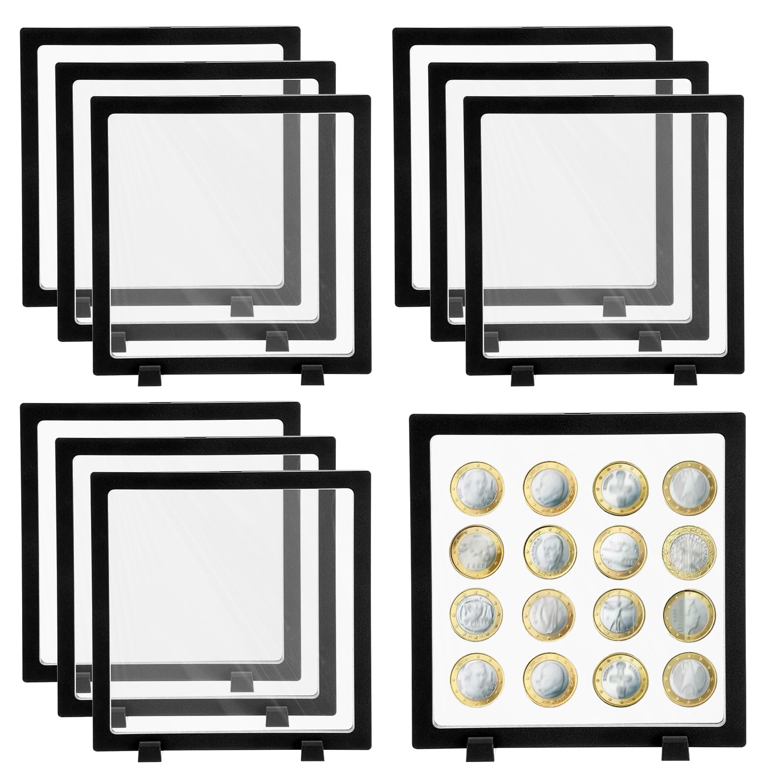 Présentoir flottant 3D pour pièces de monnaie, bijoux et médaillons - Cadre transparent 10 Pcs