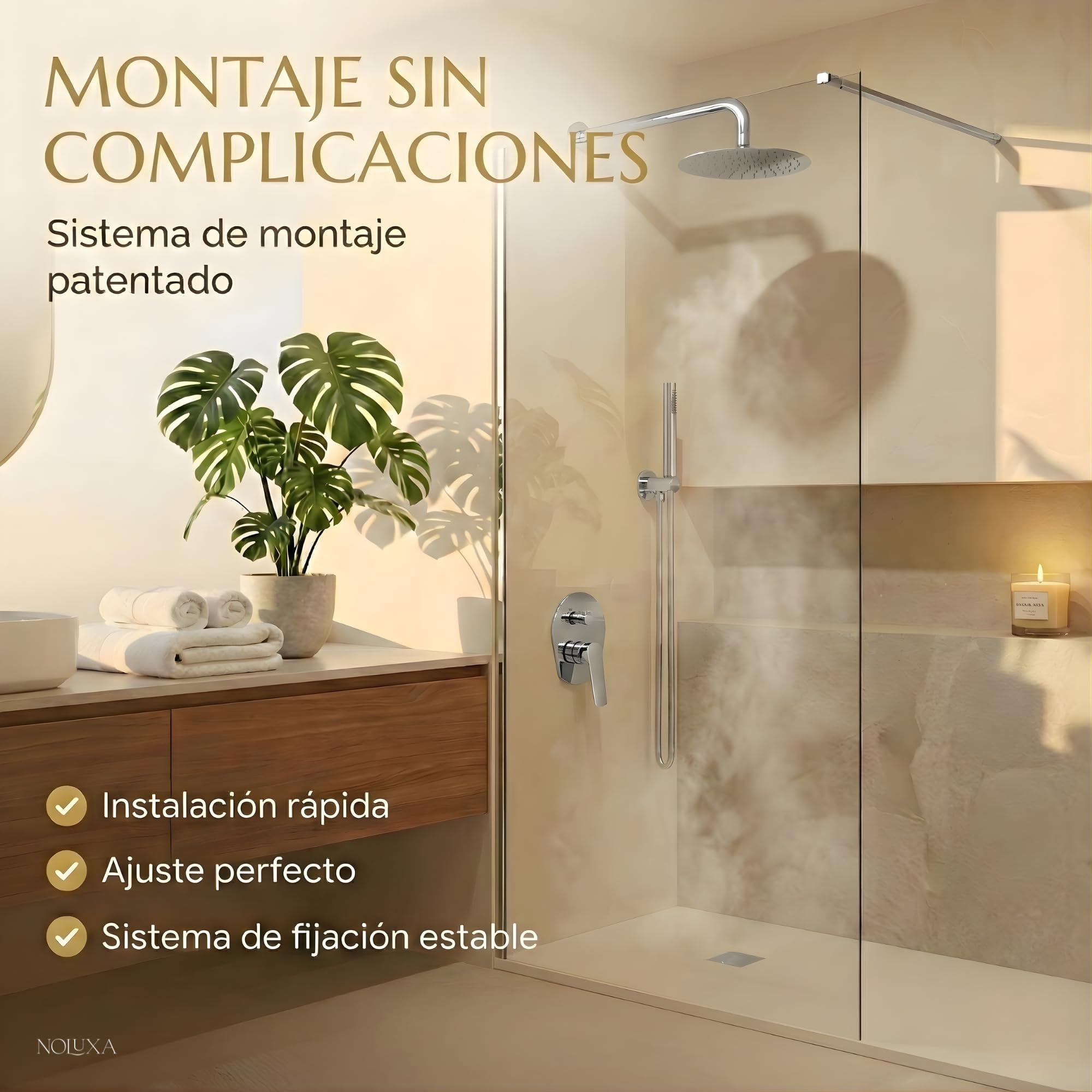 IMEX - Mampara Ducha Fija 50cm Frontal Cromada con Brazo de Sujeción | Mampara de Cristal Antical y Perfilería de Aluminio con 200cm de Altura | Vidrio con Grosor 8mm y Sistema de Montaje Fácil