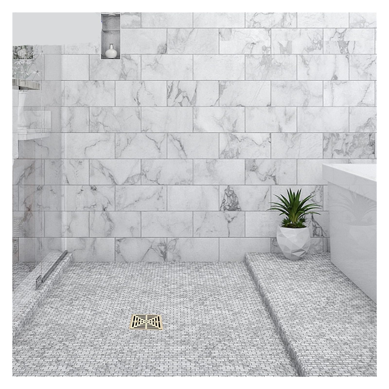 Scarico Doccia Brushed Gold Stainless Steel Square Shower Grate Waste Floor Drain Outlet Black Grates Bathroom Drains Strainer Flanges Coupling(Black)
