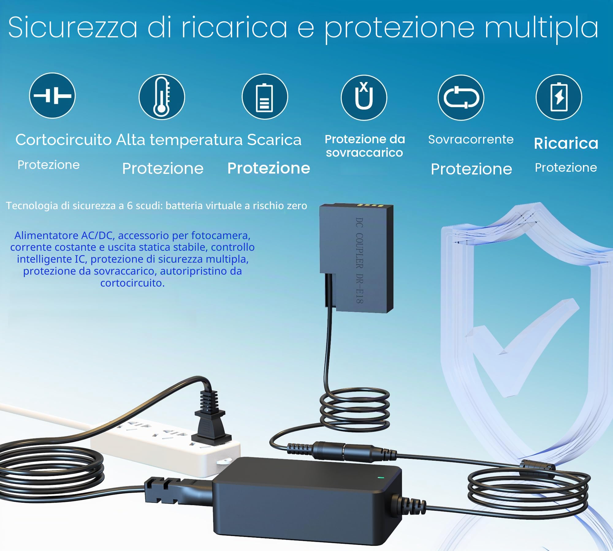 ACK-E18 Alimentatore di rete DR-E18 DC accoppiatore LP-E17 Dummy Batteria Kit per Canon EOS Rebel T6i T7i SL2 RP R8 R10 R50 R100 T8i T6s 77D 200D 250D 760D 800D 850D 80D Fotocamere 0D