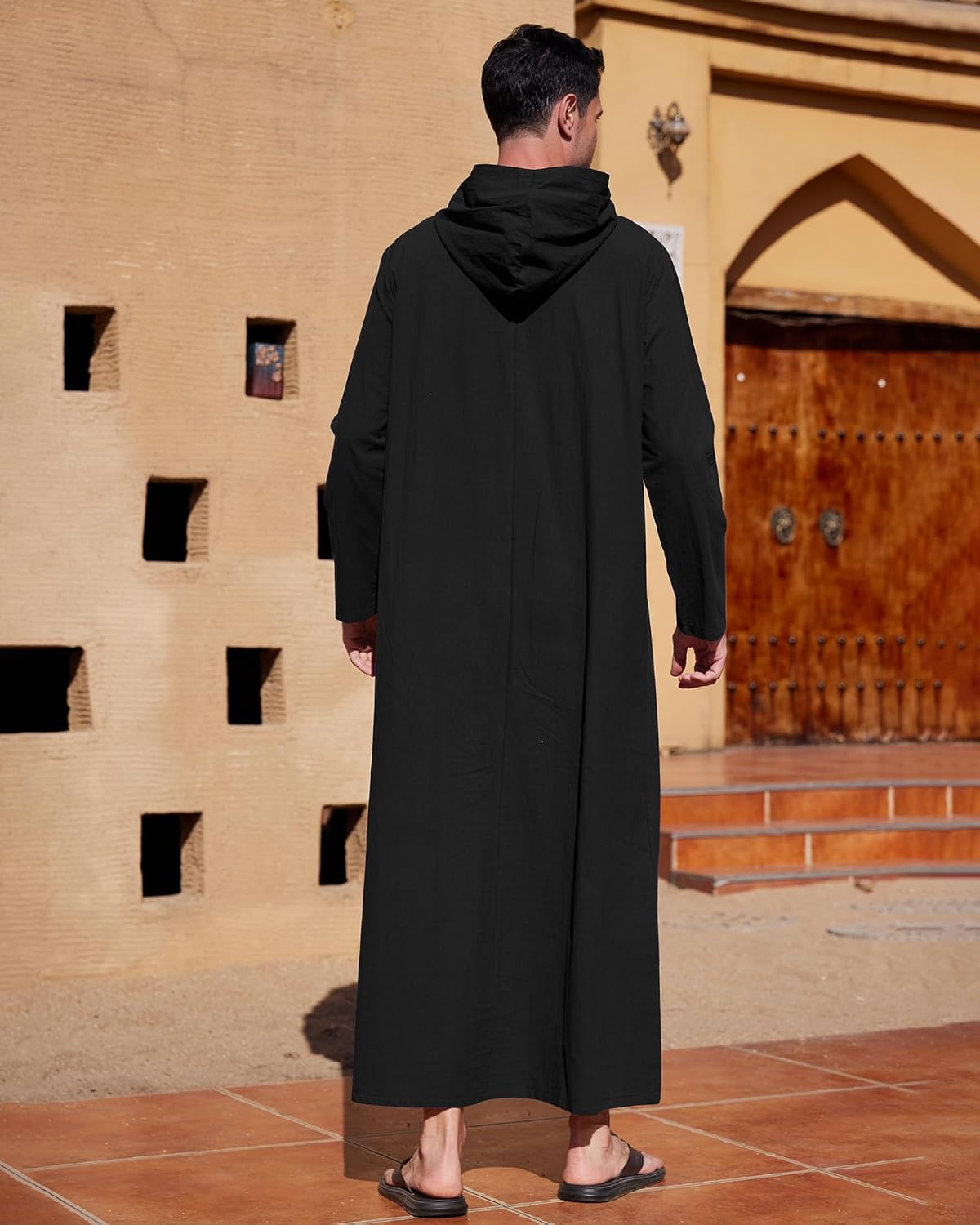 YAOHUOLE Thobes for Men Islam Hooded Mens Muslim Robe Arabic Thobe for Men Black 3XL