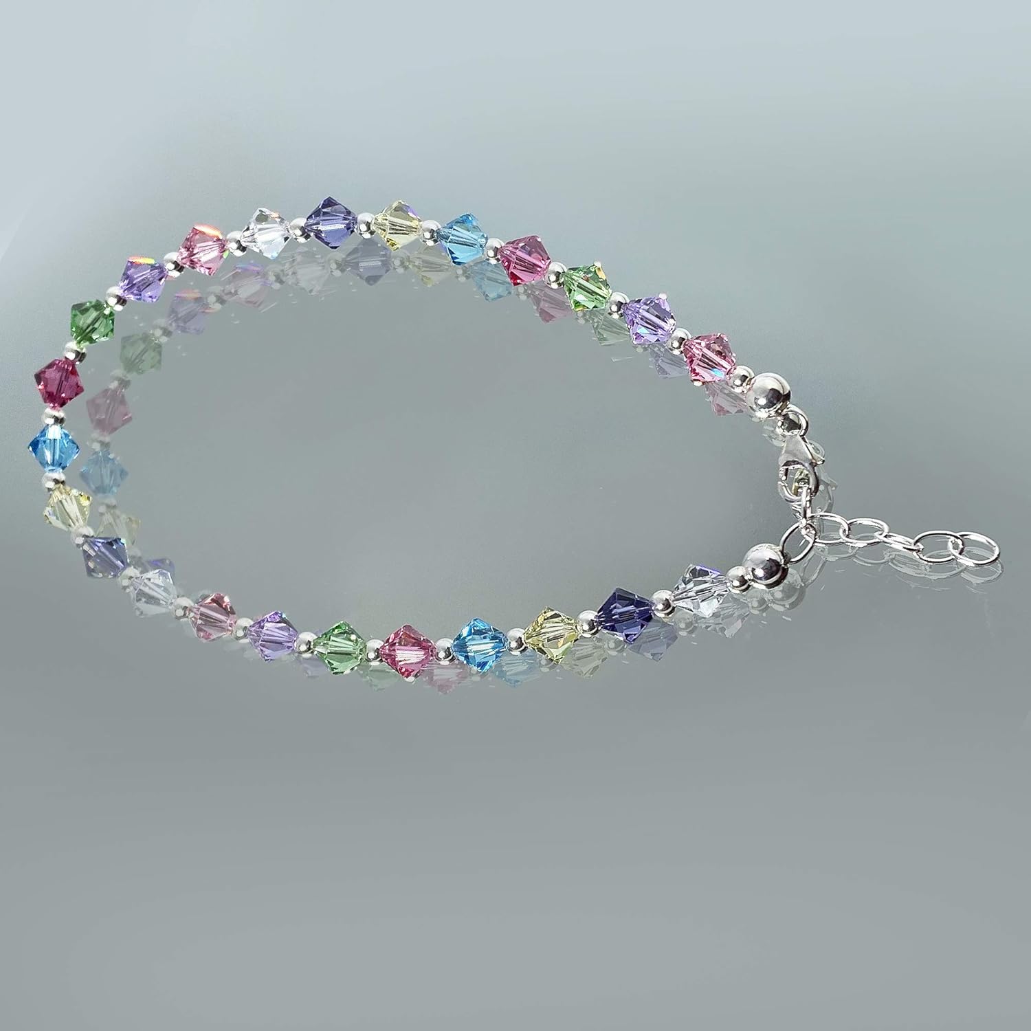 Gem Avenue Bicone Multicolor Austrian Crystals 925 Sterling Silver 10 inch Anklet Ankle Bracelets
