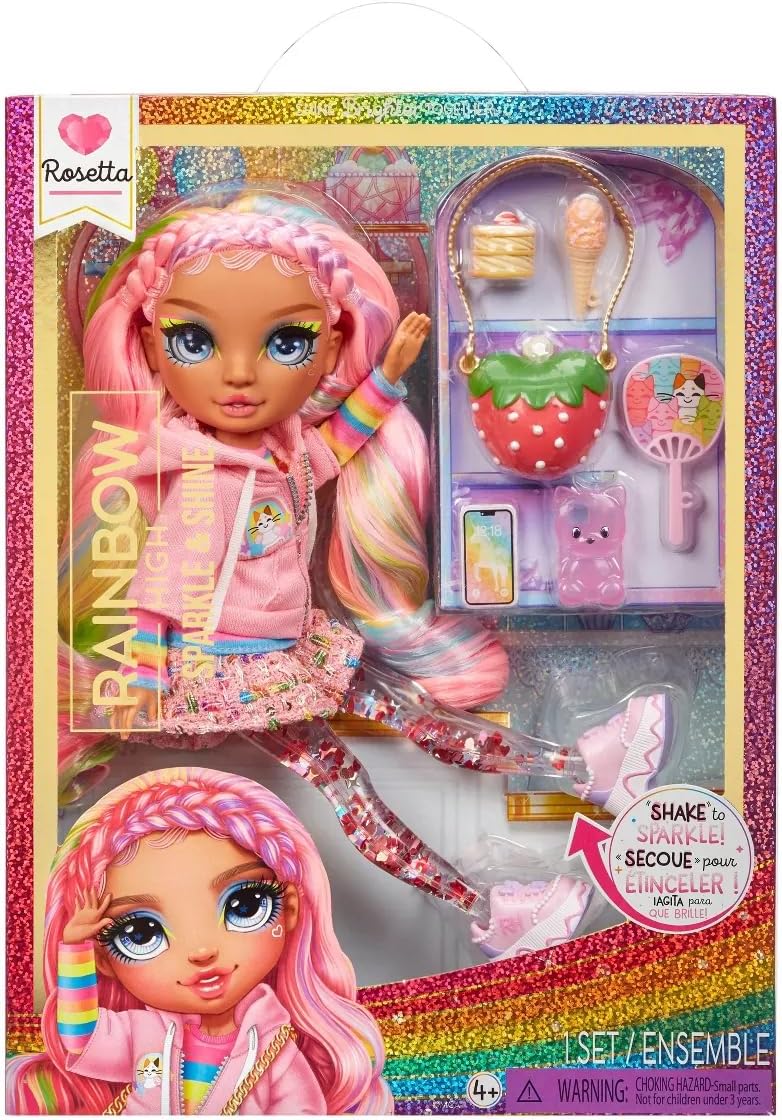 Rainbow High Sparkle And Shine Rosetta (Pink) 11" Fashion Doll With Liquid Sparkles On Legs, Shake To See Them Shine, Great For Boys And Girls Ages 4-12