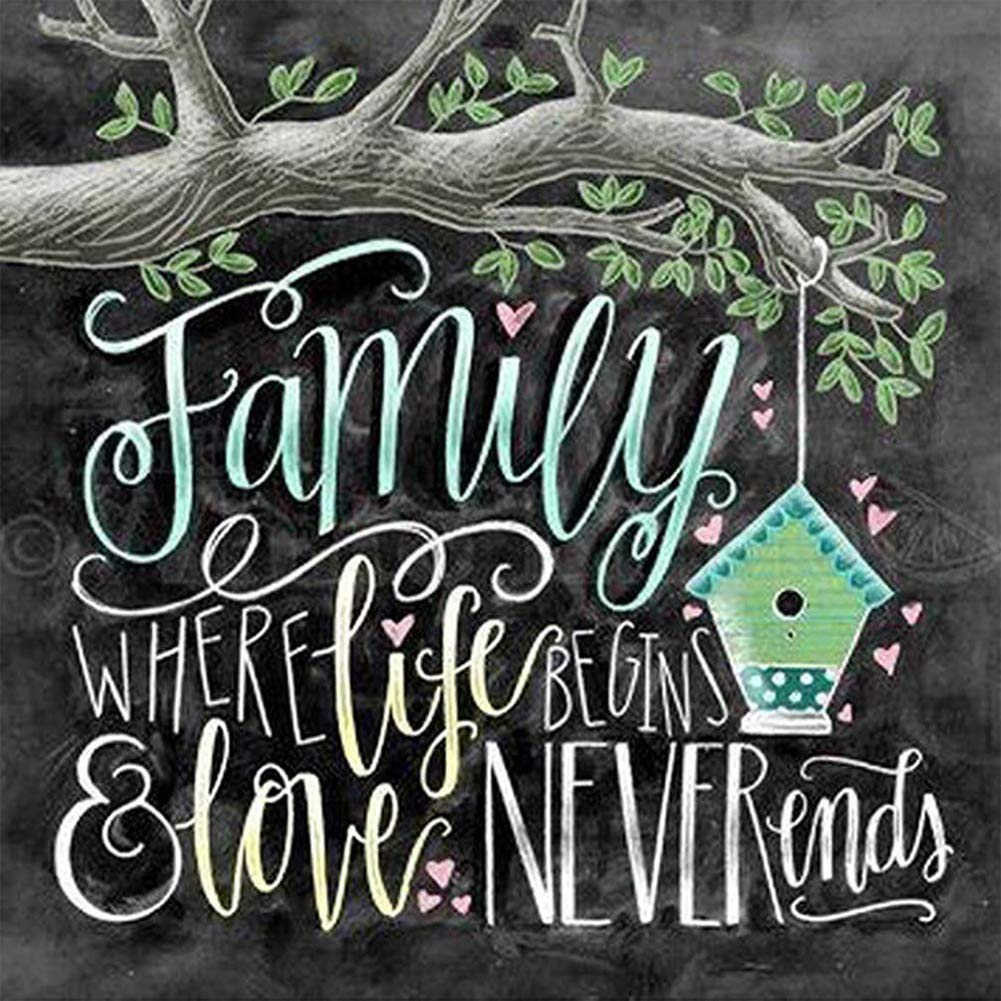 Wowdecor Inspirational Words 5D Diamond Painting Kits, Quotes Family Where Life Begins Love Never Ends Full Drill Diy Diamond Art Cross Stitch Paint By Numbers
