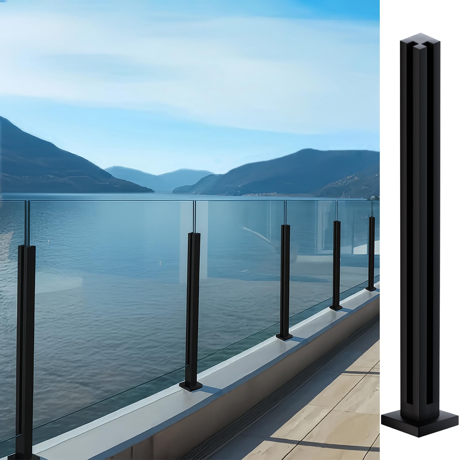 Cvter Poste Para Barandilla de Vidrio Negra: 95cm de Balaustrada de Cubierta de Vidrio Sin tapa con Ranuras para Cubiertas, Escalones, Balcón, Piscina, Jardín, Escaleras. Acero inoxidable — view 20