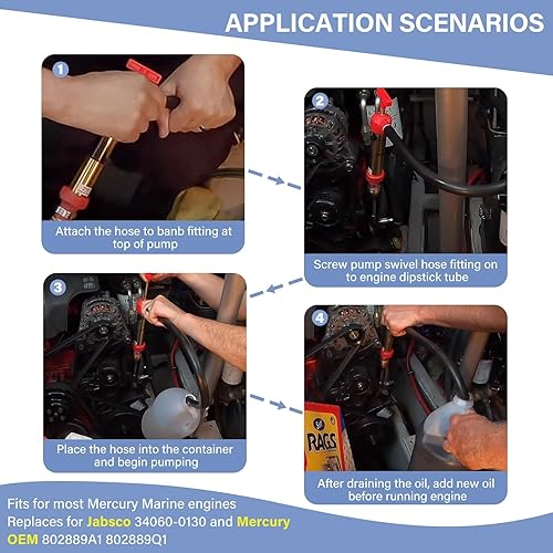 Miniatura 4 de 34060-0130 Bomba manual de drenaje de aceite de motor marino, extractor de aceite de latón para cambio de aceite, 10.25 pulgadas de largo, 1.25